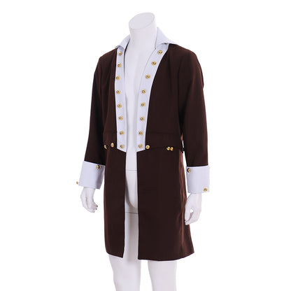 Colonial - Style Gentleman's Long Frock Coat with Gold Buttons  for Cosplay Themed Events Halloween Christmas or Themed Parties
