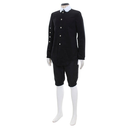 Medieval Men's Black Tunic with White Collar, Buttons and Black Breeches Costume for Cosplay Themed Events Halloween Christmas or Themed Parties