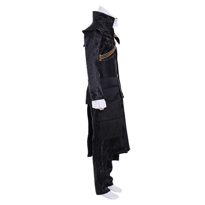 Tudor  Black Brocade Military - Style Costume with Gold Trim and Cape for Cosplay Themed Events Halloween Christmas or Themed Parties