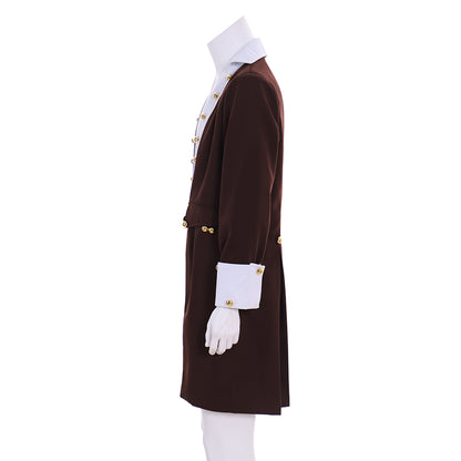 Colonial - Style Gentleman's Long Frock Coat with Gold Buttons  for Cosplay Themed Events Halloween Christmas or Themed Parties