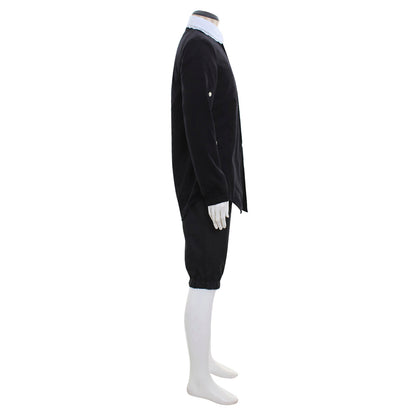 Medieval Men's Black Tunic with White Collar, Buttons and Black Breeches Costume for Cosplay Themed Events Halloween Christmas or Themed Parties