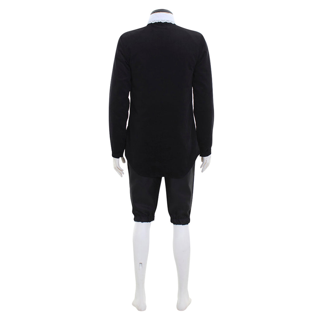 Medieval Men's Black Tunic with White Collar, Buttons and Black Breeches Costume for Cosplay Themed Events Halloween Christmas or Themed Parties
