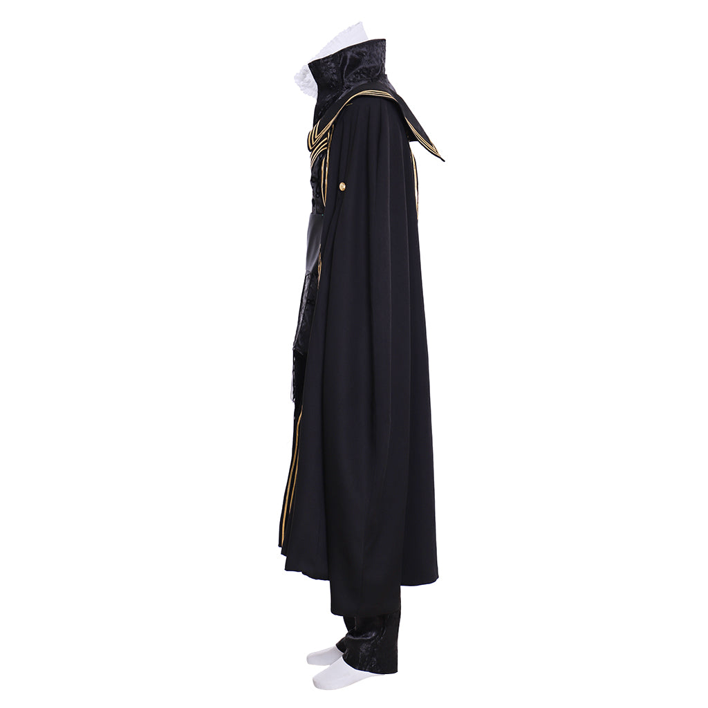 Tudor  Black Brocade Military - Style Costume with Gold Trim and Cape for Cosplay Themed Events Halloween Christmas or Themed Parties