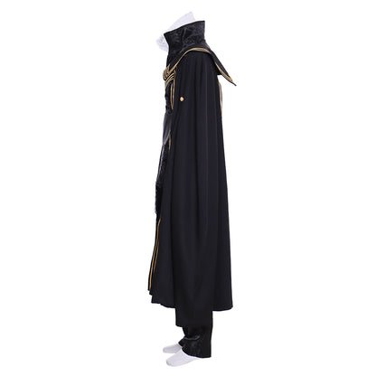 Tudor  Black Brocade Military - Style Costume with Gold Trim and Cape for Cosplay Themed Events Halloween Christmas or Themed Parties