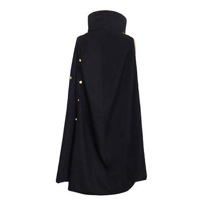 Tudor  Black Brocade Military - Style Costume with Gold Trim and Cape for Cosplay Themed Events Halloween Christmas or Themed Parties