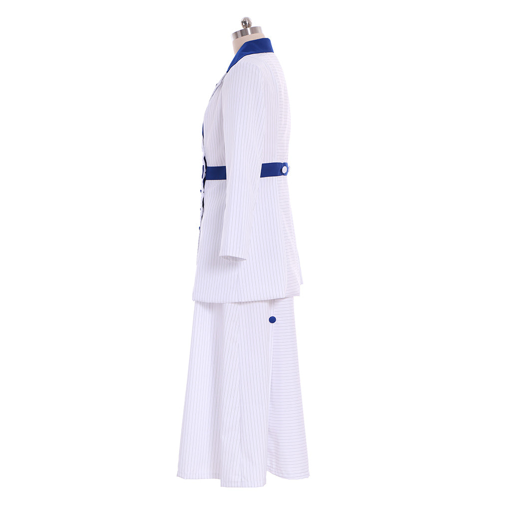 Victorian Rococo Medieval Floor Length Two Piece Suit Party Costume Notch Collar Long Sleeve White Navy Women's Halloween Carnival Party Evening Dress Valentine's Day Party Masquerade Adults' Dress All