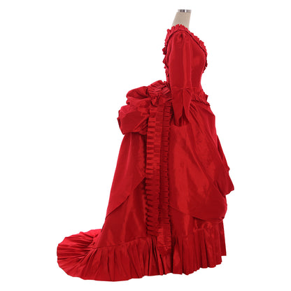 Victorian Rococo Medieval Floor Length Dress Ball Gown Party Costume Princess Solid Color Ball Gown Long Sleeve Red Women's Halloween Carnival Party Evening Dress Valentine's Day Party Masquerade Adults' Dress All