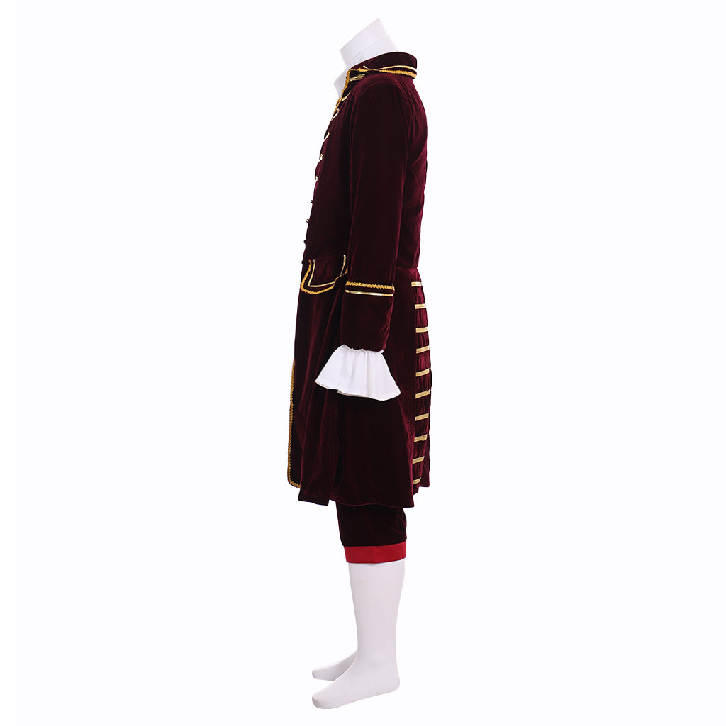 Burgundy Velvet Rococo-style Gentleman's Costume with Gold Trim