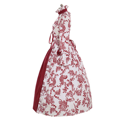 Victorian Gothic Vintage Inspired Dress Party Costume Prom Outfit Princess Shakespeare Burgundy White Floral Patterned Ruffled Cuff Women's Halloween Carnival Valentine's Day Party Evening Party Masquerade Adults' Dress All