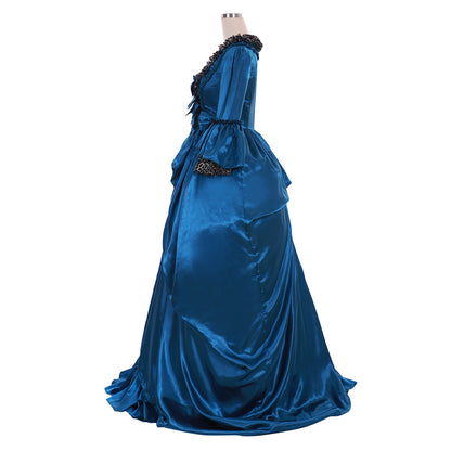 Rococo Victorian Vintage Inspired Dress Party Costume Prom Down Princess Shakespeare Solid Striped dress Bow Accessory Trumpet Sleev Blue Women's Halloween Carnival Valentine's Day Party Evening Dress Masquerade Adults' Dress All