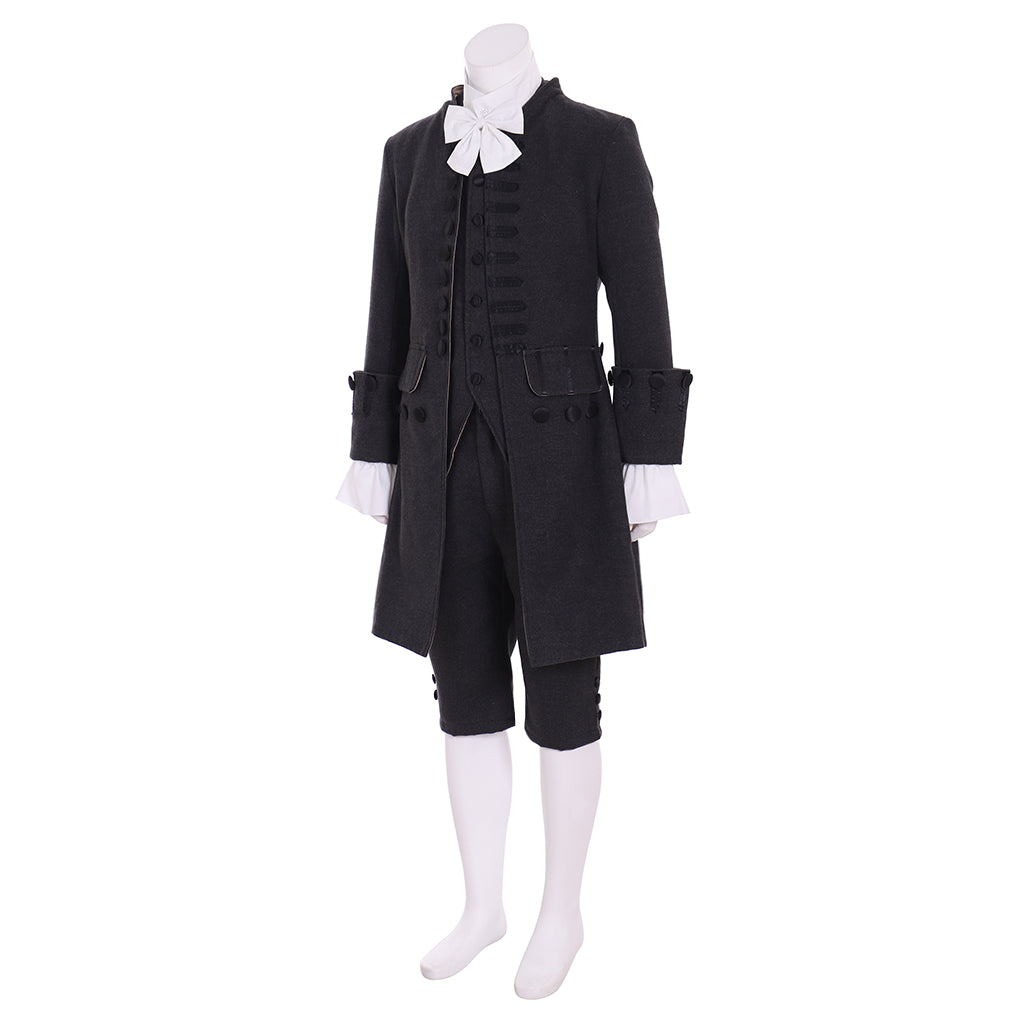 Men's Regency Black Tailored Coat with Ruffled Cravat  Waistcoat and Breeches for Cosplay or Themed Events Halloween Christmas or Themed Parties