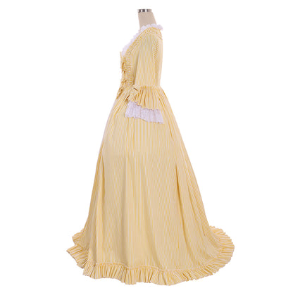 Rococo Victorian Vintage Inspired Dress Party Costume Prom Down Princess Shakespeare Solid Striped dress Bow Accessory Trumpet Sleev Yellow Women's Halloween Carnival Valentine's Day Party Evening Dress Masquerade Adults' Dress All