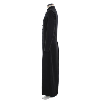 Medieval Renaissance Men's Black Cosplay Long Coat with Stand Up Collar, Long Sleeves and Button Front Design Gothic Vintage Party Outerwear