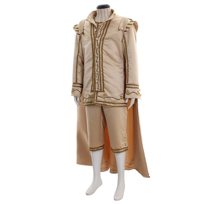 Medieval Victorian Men's Beige Gold Embroidered Caped Noble Court Costume Set Cosplay Stage Outfit Adult Halloween Christmas Party Themed Outfit