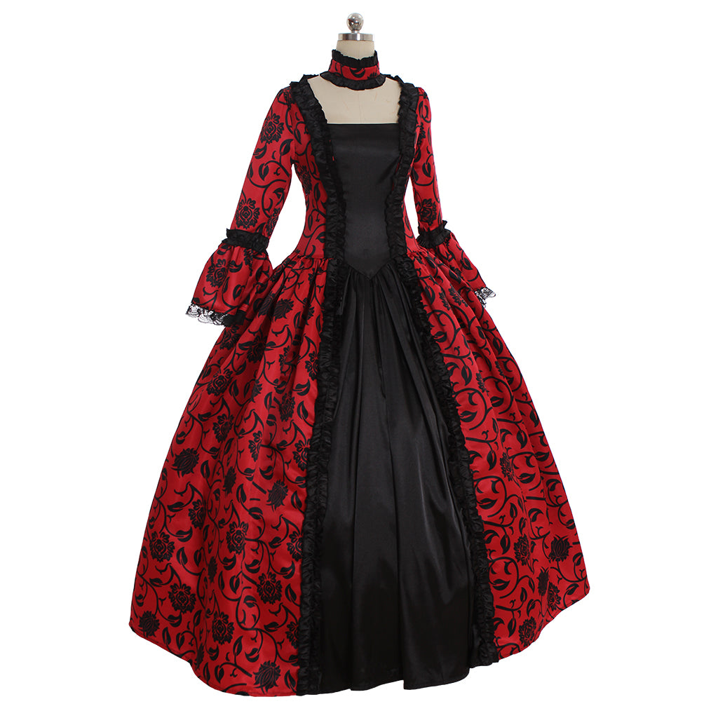 Gothic Rococo Victorian Party Costume Ball Gown Prom Dress Princess Lace print  Women's Royal Masquerade Party Carnival of Venice Adults' Dress