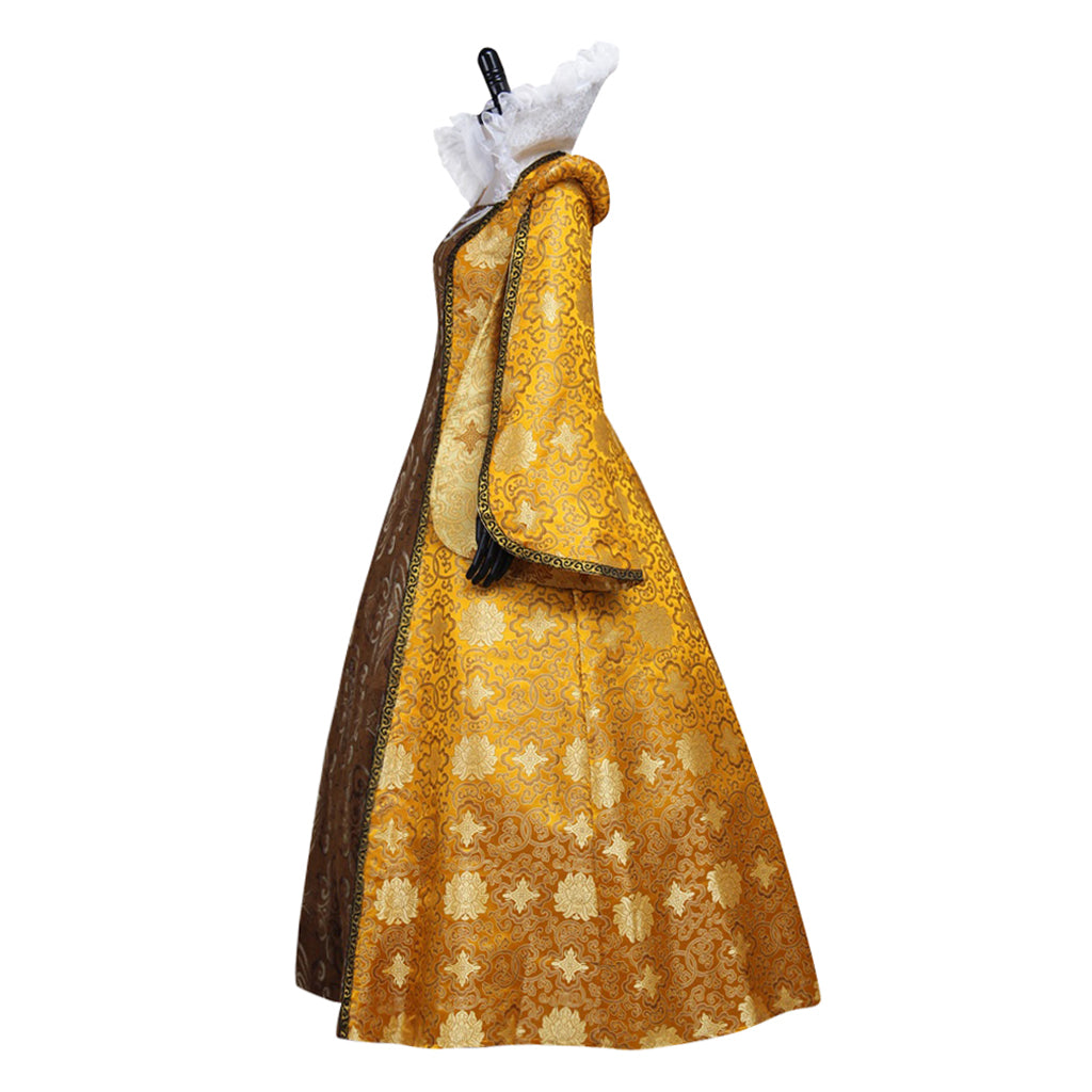 Anne Boleyn Dress Costume Tudor Queen Dress Queen Elizabeth Ball Gown Dresss Costume Prom Outfit Gold Brown Ornate Pattern Ruffled Collar Cuffs Women's Halloween Carnival Valentine's Day Party Evening Dress Masquerade Adults' Dress All