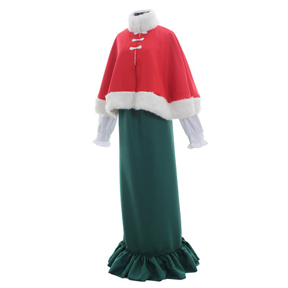 Medieval Women Renaissance Red Green Cosplay Costume Adult Ancient Outfit With Fur Trimmed Top And Long Skirt Gothic Ladies Halloween Christmas Dress