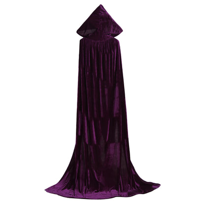 Medieval Hooded Velvet Cloak Adult Renaissance Vintage Cosplay Long Robe