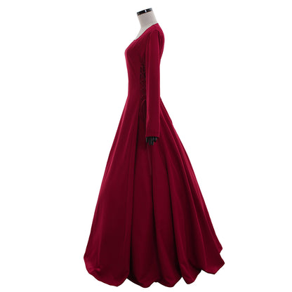 Medieval Women Renaissance Red Cosplay Costume Adult Vintage Court Long Sleeve Square Neck Maxi Dress