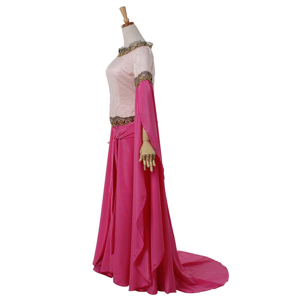 Medieval Women Renaissance Victorian Cosplay Costume Flared Long Sleeve Embroidered Waist Pink Top and Long Skirt Set Adult Ladies Halloween Christmas Dress