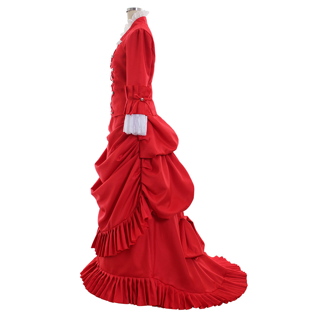 Victorian Rococo Medieval Floor Length Dress Ball Gown Party Costume Princess Solid Color Ball Gown Flare Cuff Sleeve Red Women's Royal Halloween Carnival Party Prom Carnival of Venice Dress
