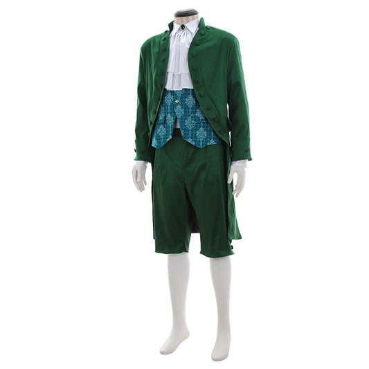 18th Century European Rococo Style Gentleman’s Suit with Blue Patterned Vest for Historical Reenactments Cosplay Events Halloween Christmas or Parties