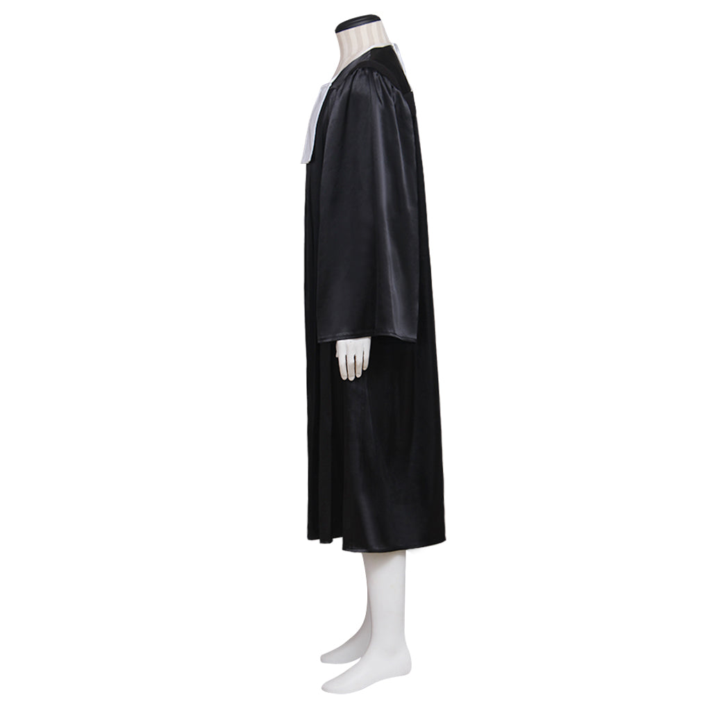 18th Century European Rococo Style Gentleman’s Robe with Black Fabric and White Collar Accent for Historical Reenactments Cosplay Events Halloween Christmas or Parties