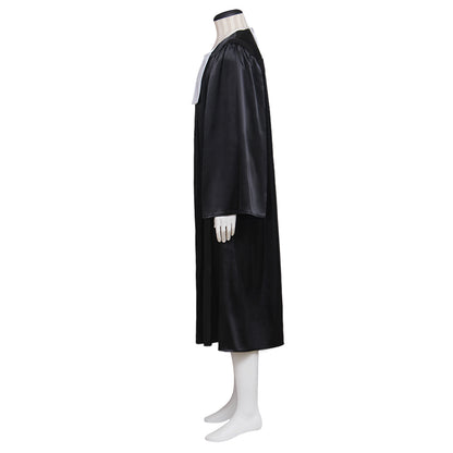 18th Century European Rococo Style Gentleman’s Robe with Black Fabric and White Collar Accent for Historical Reenactments Cosplay Events Halloween Christmas or Parties