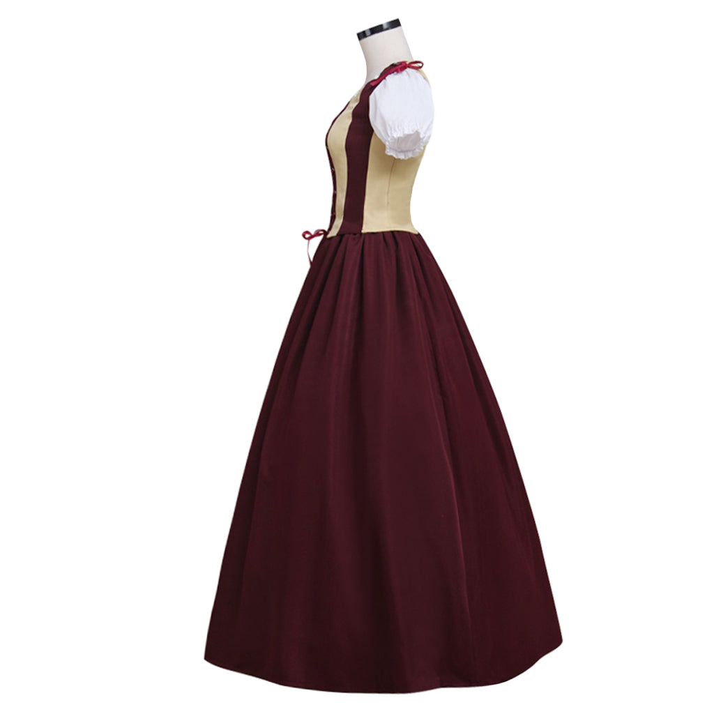Medieval Renaissance Cosplay Costume Short Sleeve Corset Style Burgundy Gown Adult Ladies Halloween Renaissance Festival Dress