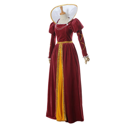 Medieval Women Renaissance Cosplay Costume Adult Ancient Outfit With Ruffled Collar And Color - Blocked Long Skirt Gothic Ladies Dress