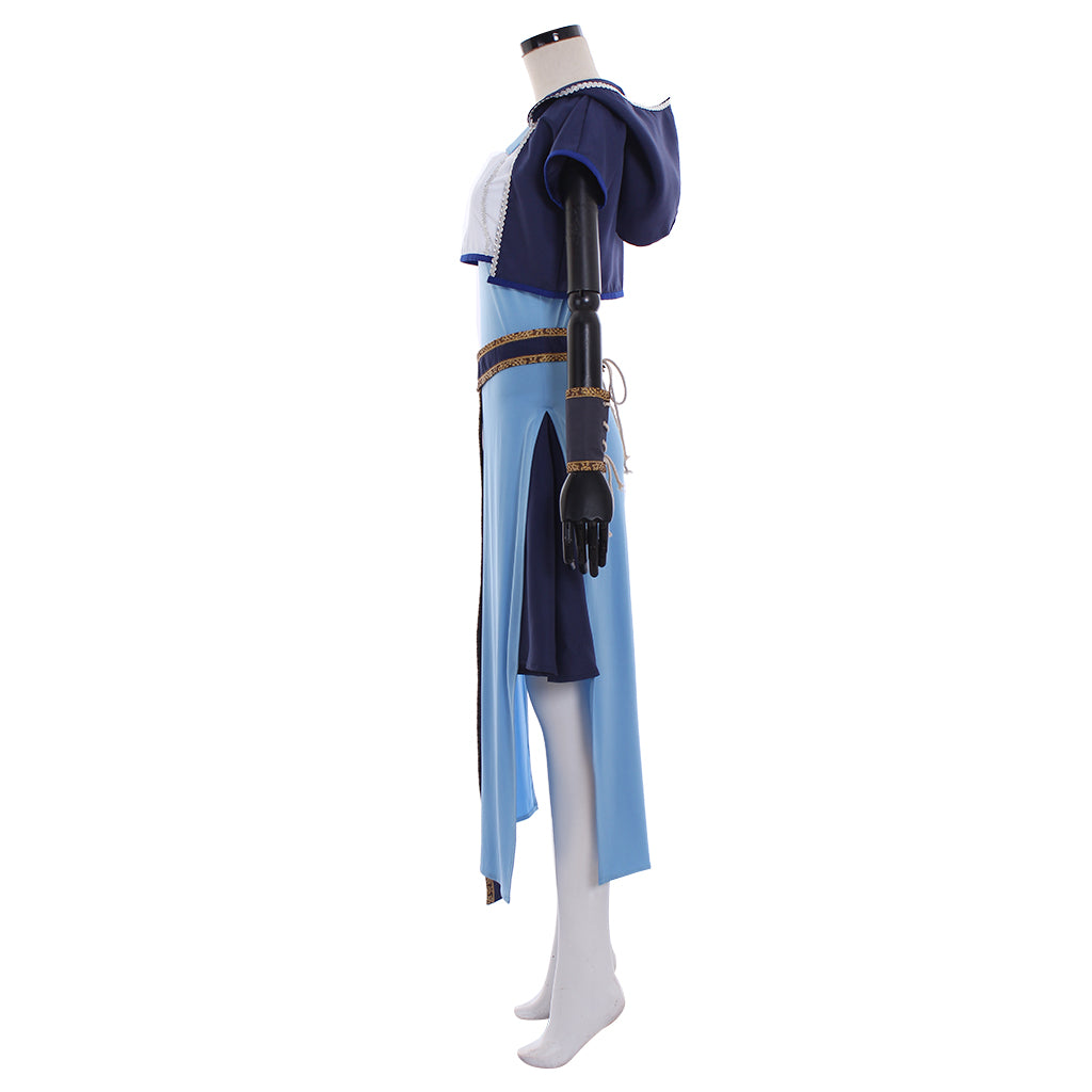 Medieval Women Viking Blue, White And Dark Blue Cosplay Costume Adult Renaissance Ancient Hooded Lace Up With Belt Norse Gothic Ladies Halloween Christmas Square Neck Maxi Dress