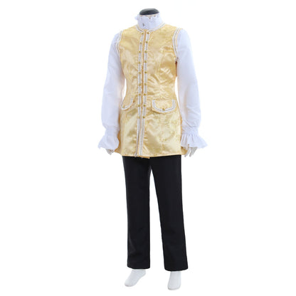 Medieval Men's White and Yellow Court Suit with Gold Accents Costume for Cosplay Themed Events Halloween Christmas or Themed Parties