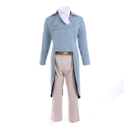 Regency Men's Light Blue Tailcoat with White Collar Cosplay Stage Costume Adult Halloween Christmas Party Themed Outfit