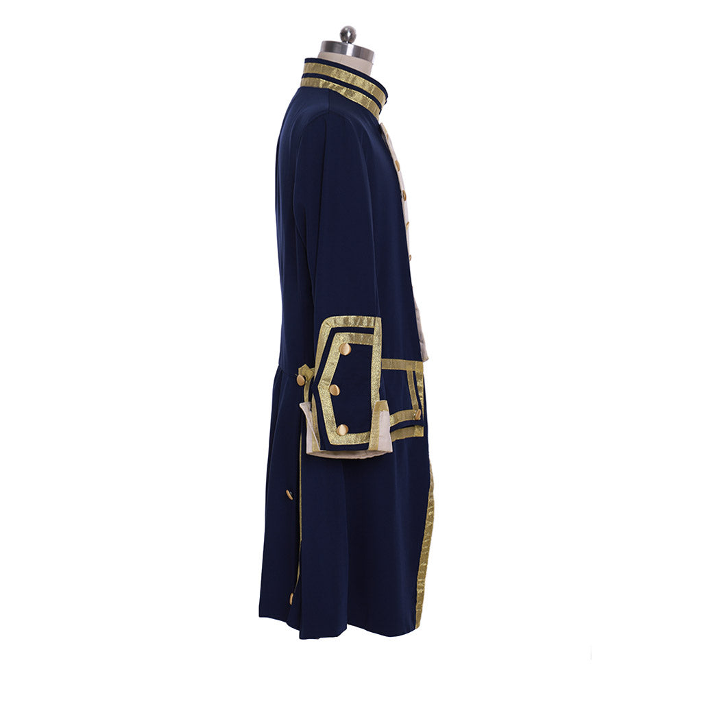 Regency Men's Navy Blue Gold Embellished Noble Military Inspired Court Costume Cosplay Stage Outfit Adult Halloween Christmas Party Themed Outfit