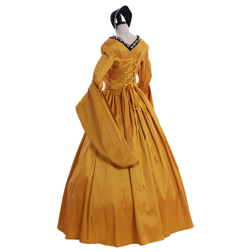 Tudor Dynasty Medieval Court Dress Renaissance Inspired Gown Halloween Fancy Outfits Party Costume Prom Outfit Green Gold-Embroidered Square Neckline Puff Sleeve Women's Halloween Carnival Valentine's Day Masquerade Adults' Dress All