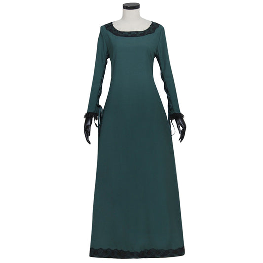 Medieval Women Renaissance Victorian Cosplay Costume Long Sleeve Black Trimmed Teal Gown Adult Ladies Halloween Christmas Dress