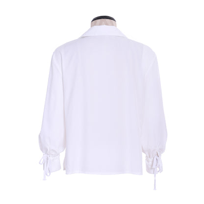 Medieval Men's White Long Sleeve Shirt with Spread Collar and Lace up Neckline for Cosplay Themed Events Halloween Christmas or Parties