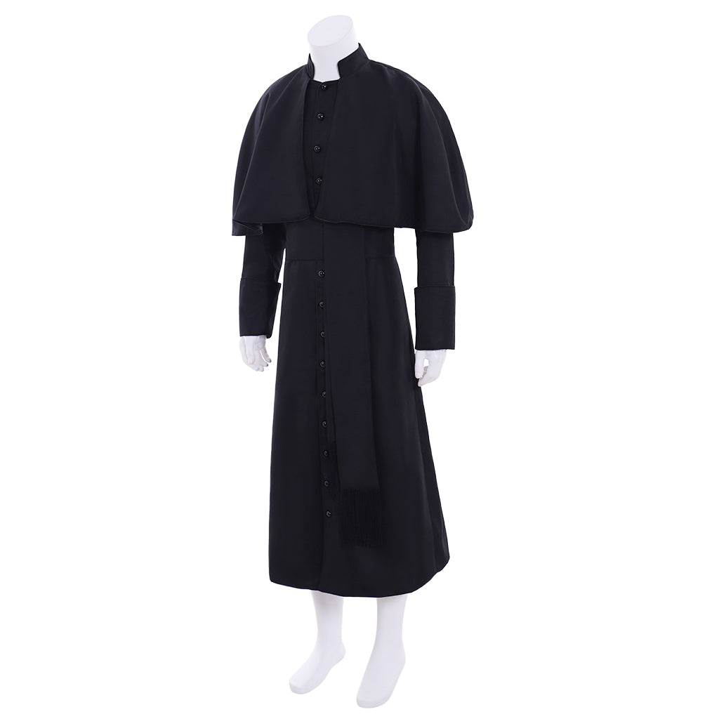 Victorian Men's Black Clergy Inspired Cloaked Long Coat Costume Cosplay Stage Outfit Adult Halloween Christmas Party Themed Outfit