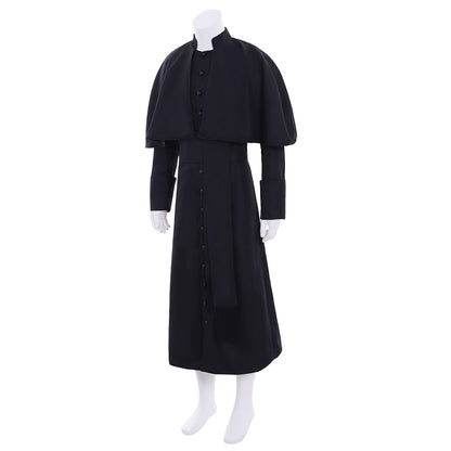 Victorian Men's Black Clergy Inspired Cloaked Long Coat Costume Cosplay Stage Outfit Adult Halloween Christmas Party Themed Outfit