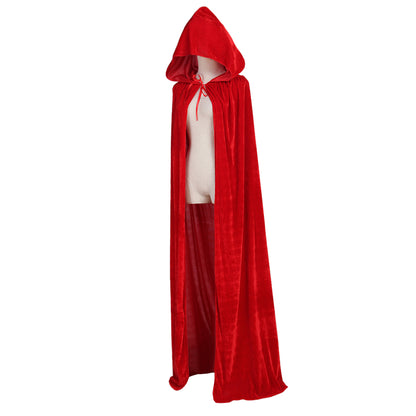 Medieval Hooded Velvet Cloak Adult Renaissance Vintage Cosplay Long Robe