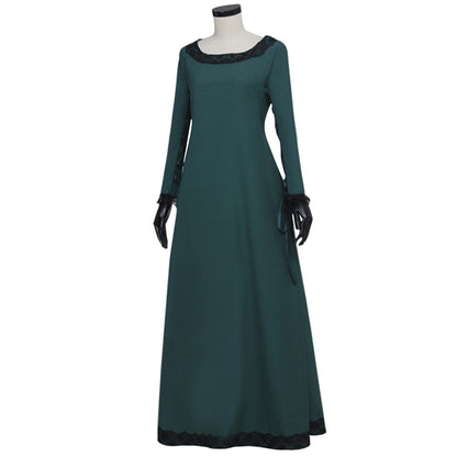 Medieval Women Renaissance Victorian Cosplay Costume Long Sleeve Black Trimmed Teal Gown Adult Ladies Halloween Christmas Dress