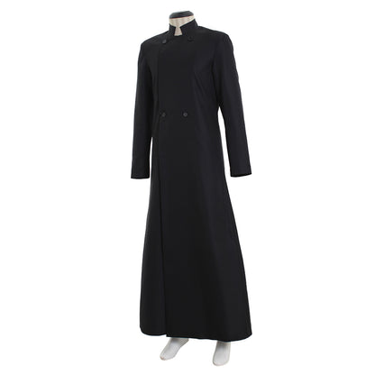 Medieval Renaissance Men's Black Cosplay Long Coat with Stand Up Collar, Long Sleeves and Button Front Design Gothic Vintage Party Outerwear