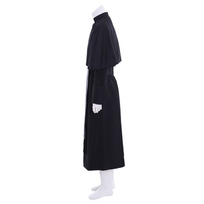 Victorian Men's Black Clergy Inspired Cloaked Long Coat Costume Cosplay Stage Outfit Adult Halloween Christmas Party Themed Outfit