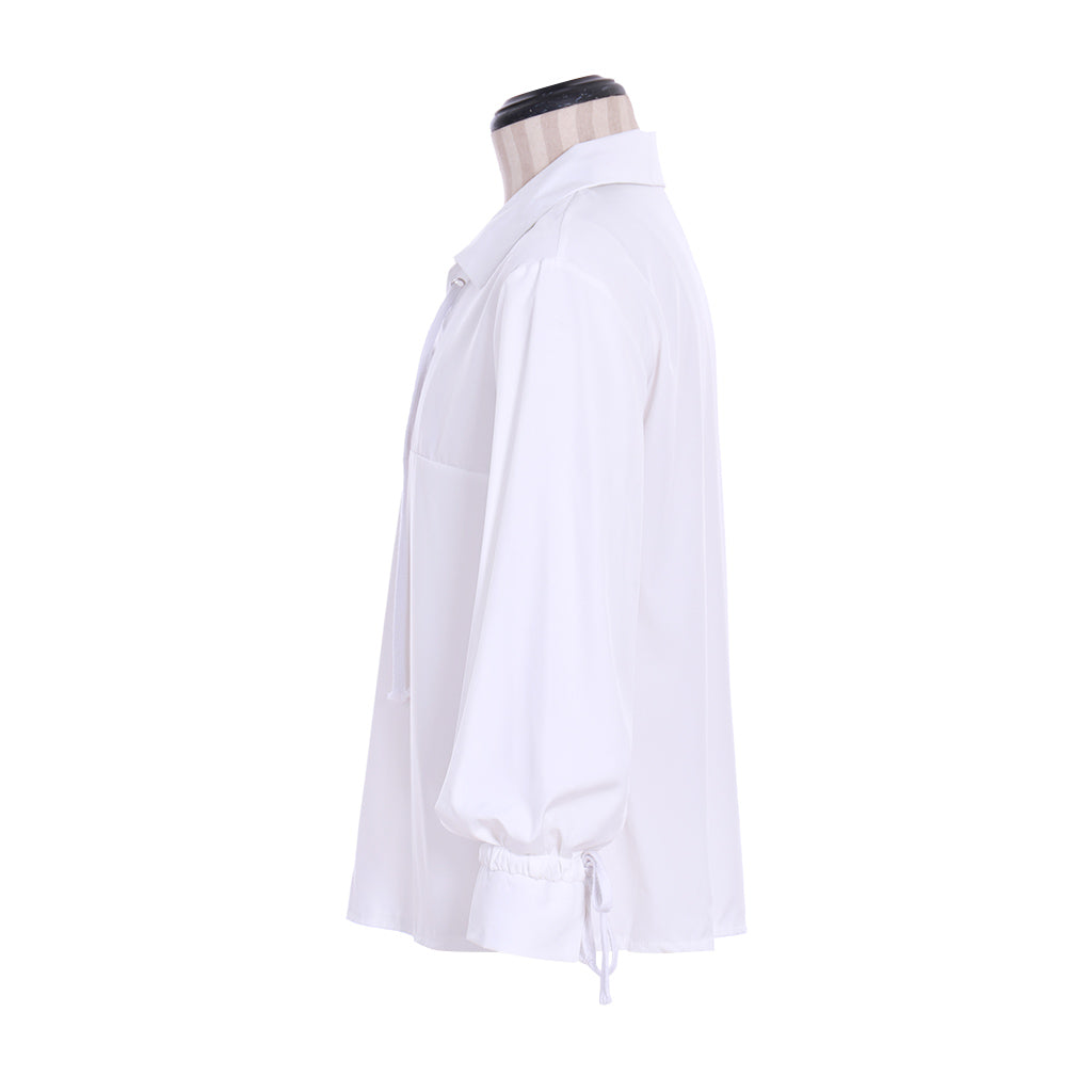 Medieval Men's White Long Sleeve Shirt with Spread Collar and Lace up Neckline for Cosplay Themed Events Halloween Christmas or Parties