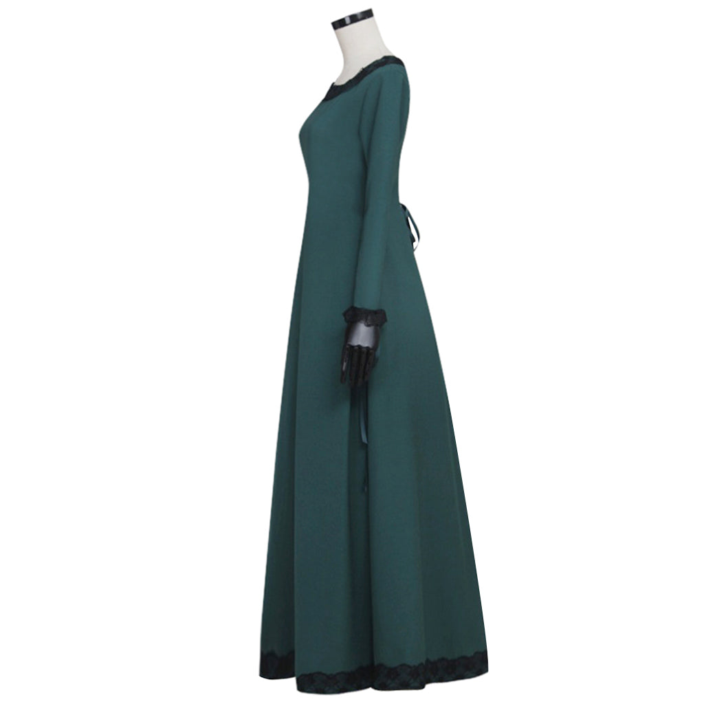 Medieval Women Renaissance Victorian Cosplay Costume Long Sleeve Black Trimmed Teal Gown Adult Ladies Halloween Christmas Dress