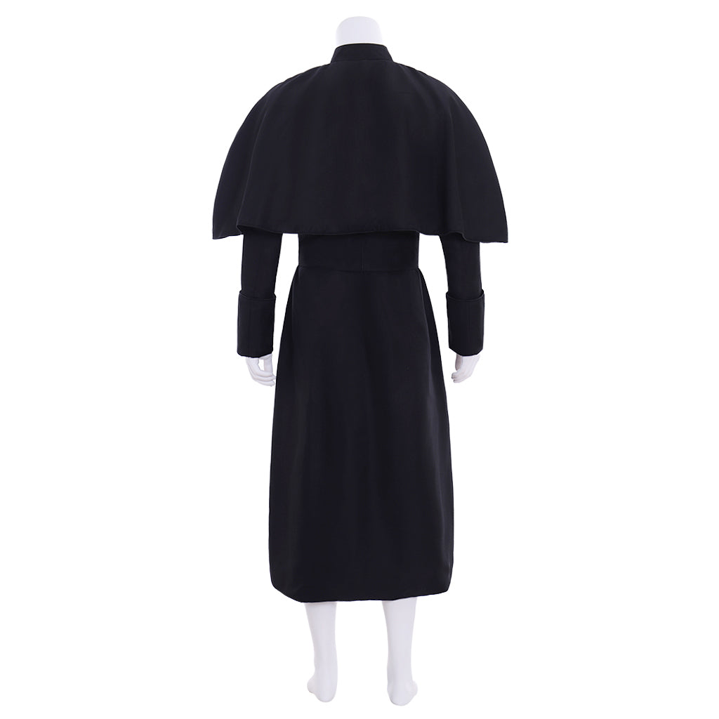 Victorian Men's Black Clergy Inspired Cloaked Long Coat Costume Cosplay Stage Outfit Adult Halloween Christmas Party Themed Outfit