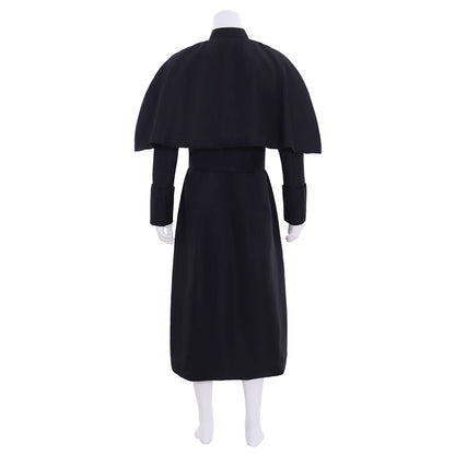 Victorian Men's Black Clergy Inspired Cloaked Long Coat Costume Cosplay Stage Outfit Adult Halloween Christmas Party Themed Outfit