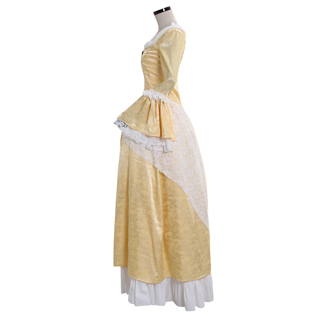 Medieval Women Viking Cream And White Cosplay Costume Adult Renaissance Ancient Gown With Lace Trim And Ruffled Hem Norse Gothic Ladies Halloween Christmas Dress