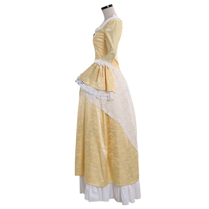 Medieval Women Viking Cream And White Cosplay Costume Adult Renaissance Ancient Gown With Lace Trim And Ruffled Hem Norse Gothic Ladies Halloween Christmas Dress