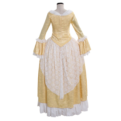Medieval Women Viking Cream And White Cosplay Costume Adult Renaissance Ancient Gown With Lace Trim And Ruffled Hem Norse Gothic Ladies Halloween Christmas Dress